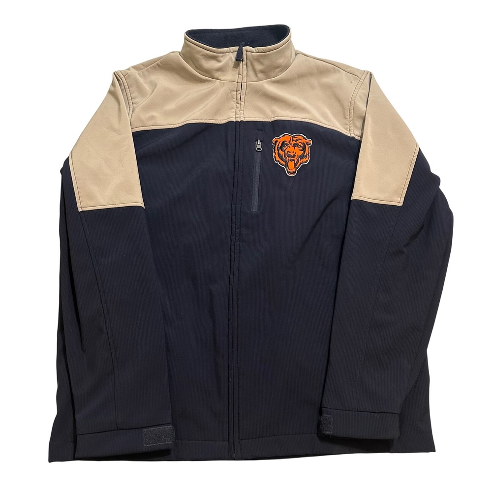 NFL Chicago Bears Jacket Mens XL Navy Tan Full Zip Softshell Outdoor Colorblock